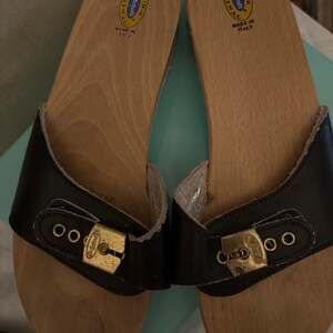 Vintage Dr. Scholl's Original Wooden Exercise Sandals Navy Blue Made in Italy